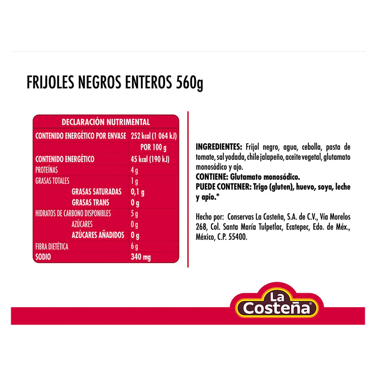 Frijoles Negros Enteros La Costeña 560g