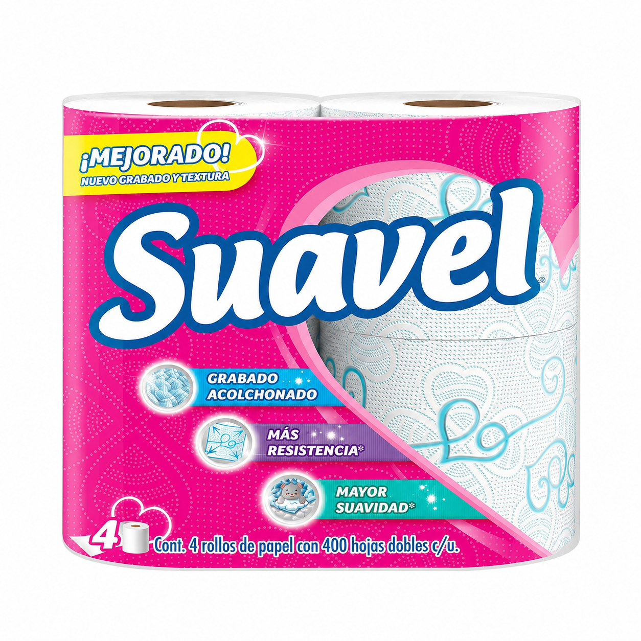 Papel Higiénico Suavel Hojas Dobles 4 pzs × 400 hojas