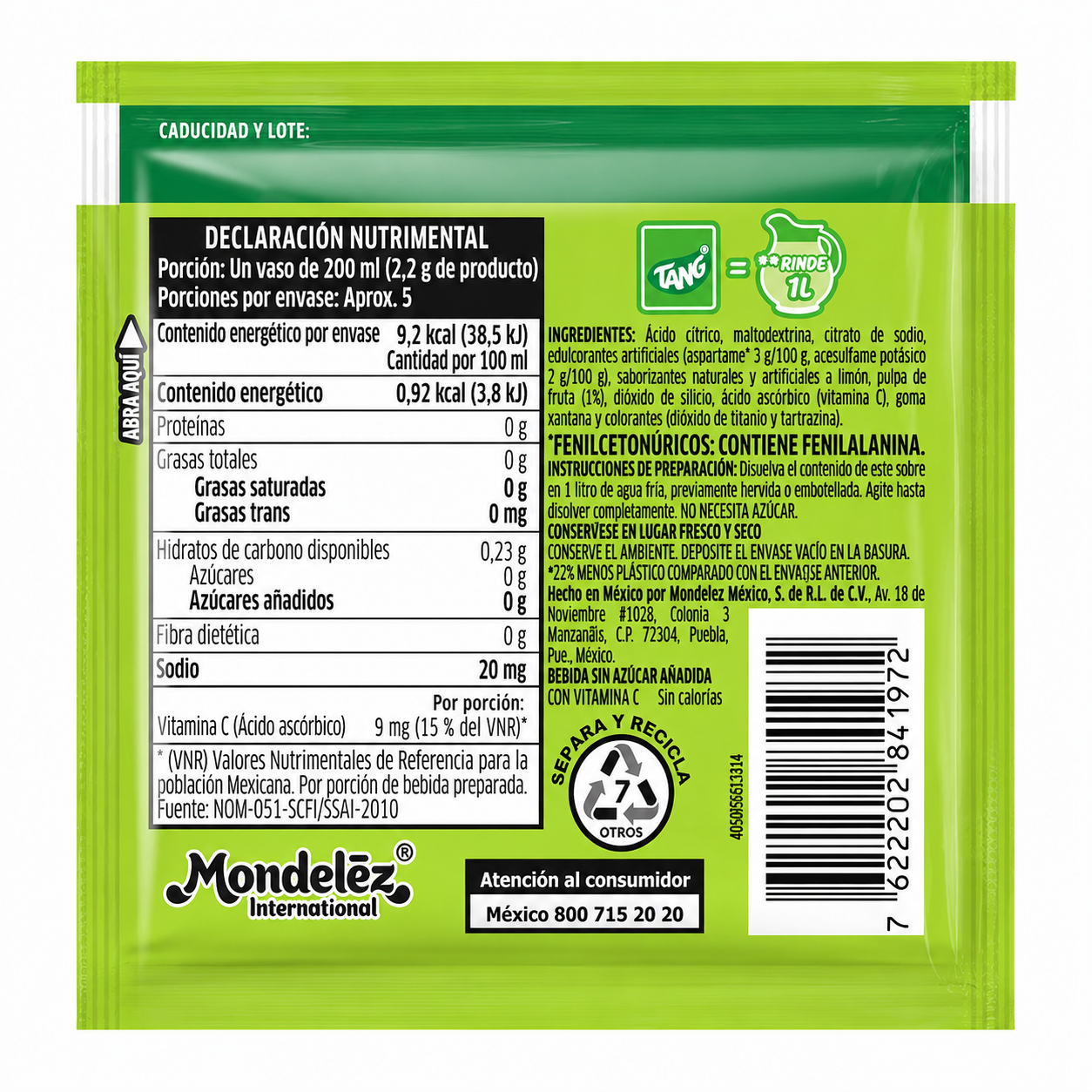 Tang Bebida en Polvo Sabor Limón 13g