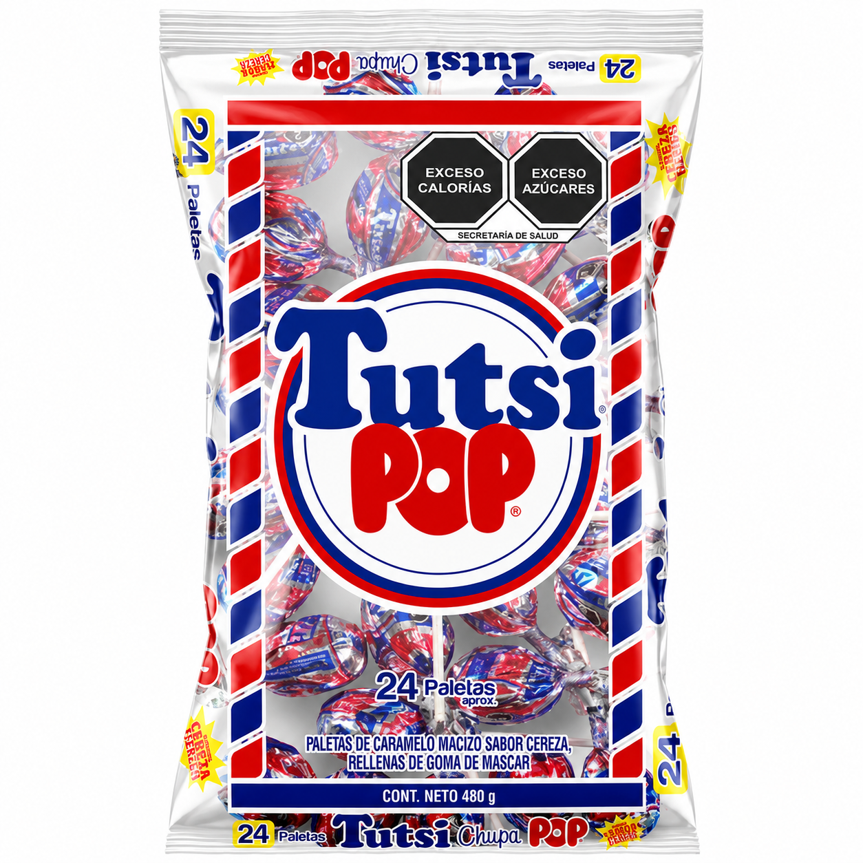 Paleta Tutsi Pop Sabor Cereza 480g × 24 pzs