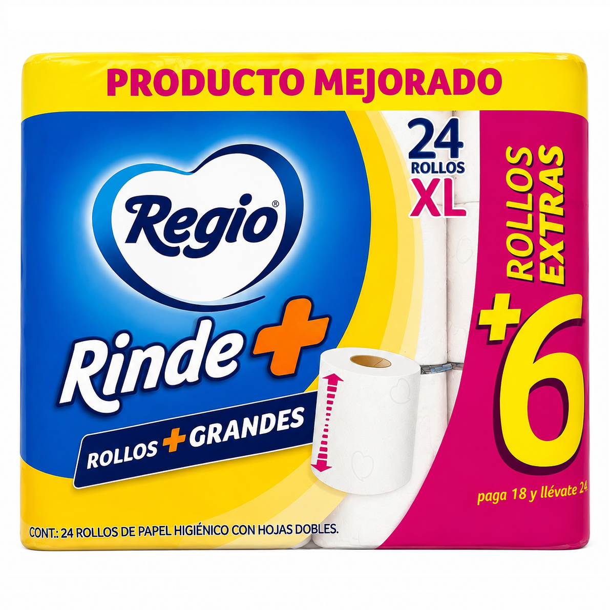 Papel Higiénico Regio Rinde+ XL 24 pzs