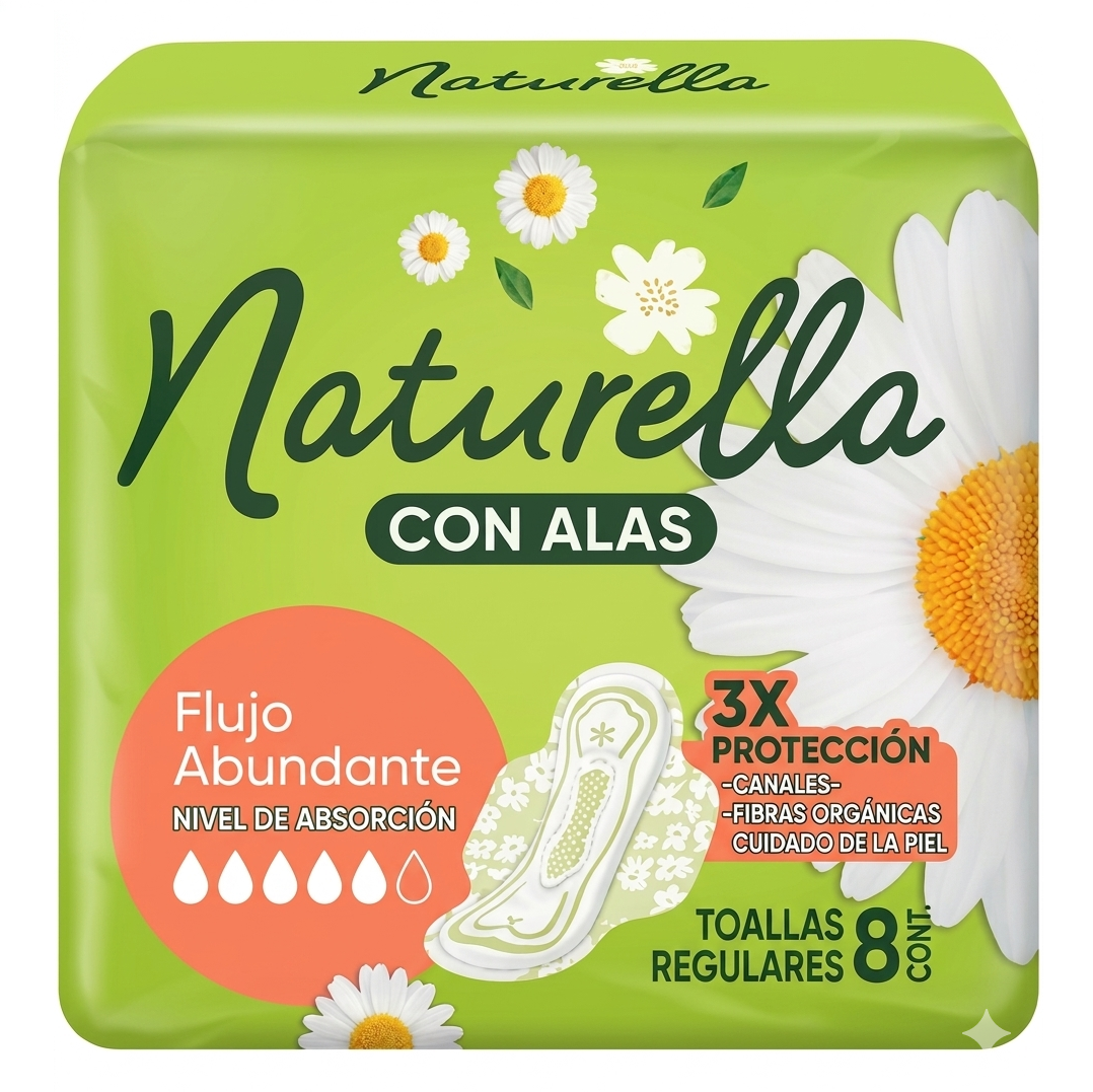 Toallas Femeninas Naturella Con Alas Flujo Abundante 8 pzs