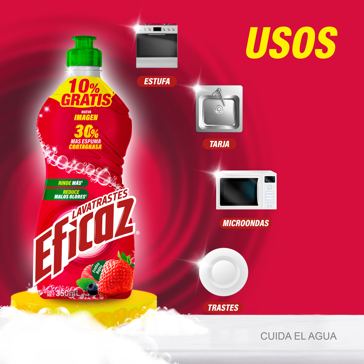 Lavatrastes Líquido Corta Grasa Eficaz Frutos Rojos 350ml