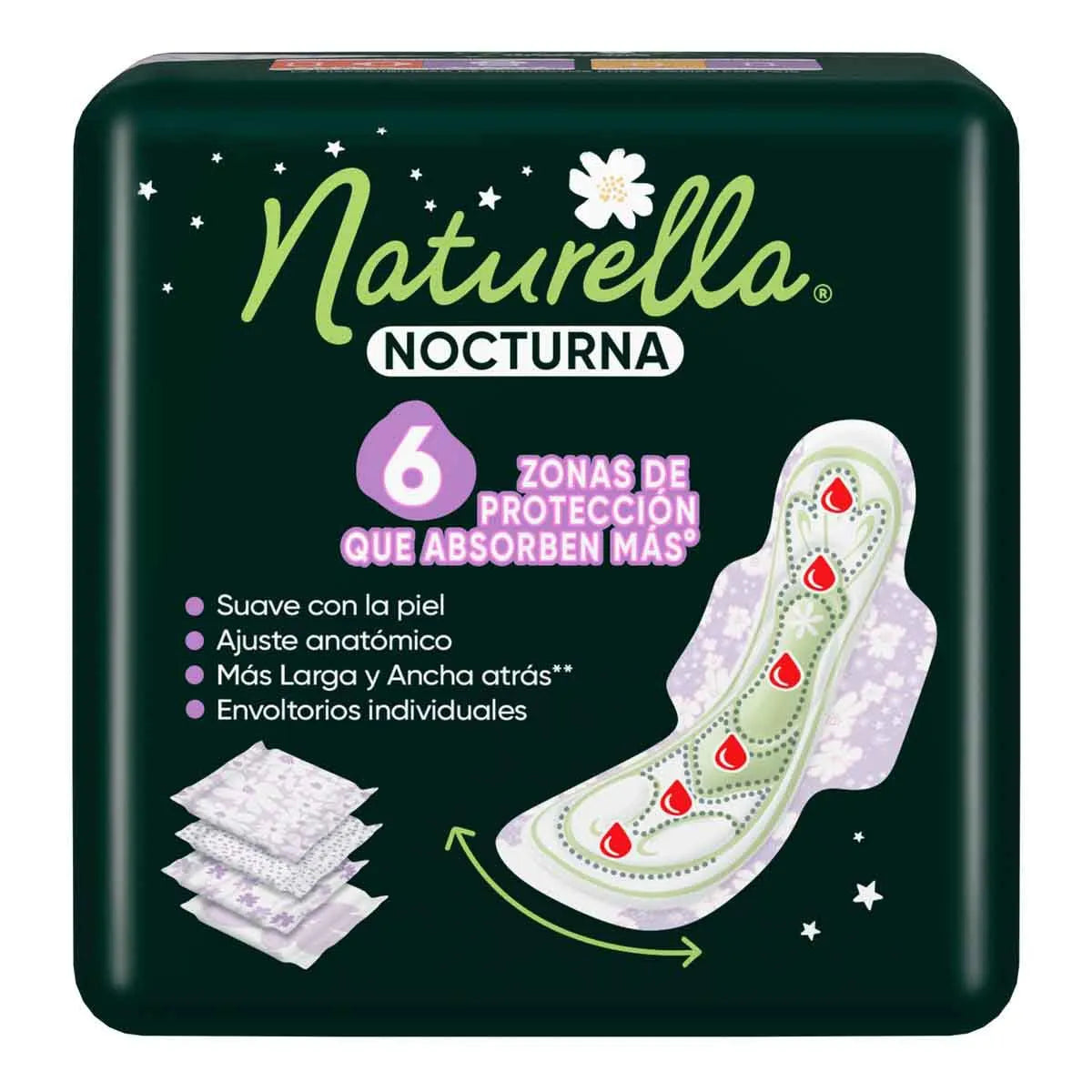 Toallas Femeninas Naturella Nocturna Con Alas Flujo Súper Abundante 8 pzs