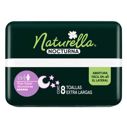 Toallas Femeninas Naturella Nocturna Con Alas Flujo Súper Abundante 8 pzs