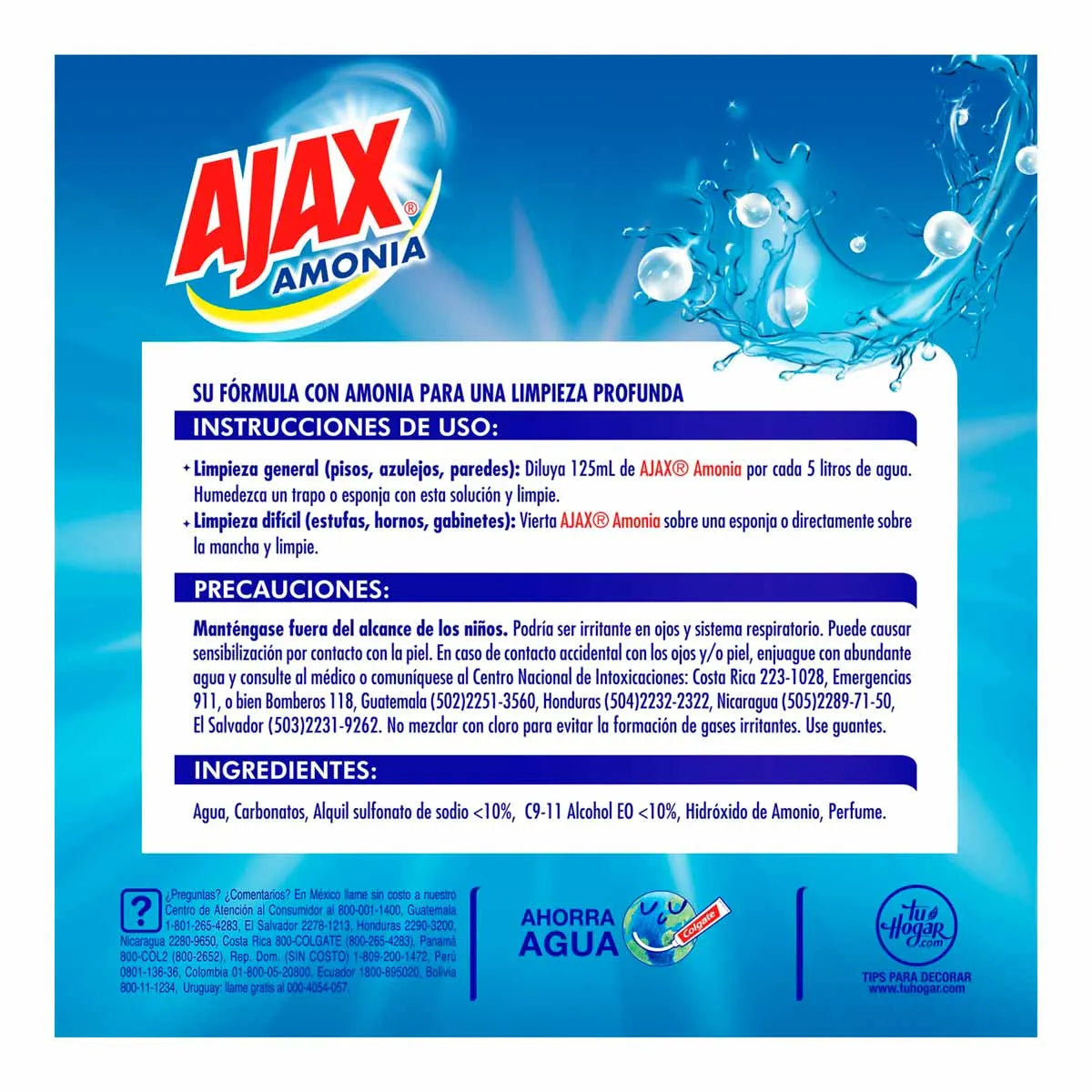 Limpiador Multiusos Líquido Ajax Amonia 1L