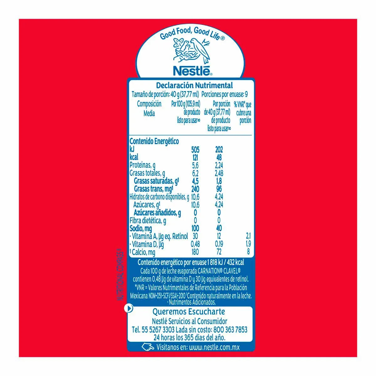 Leche Evaporada Nestlé Carnation Clavel Original Lata 360g