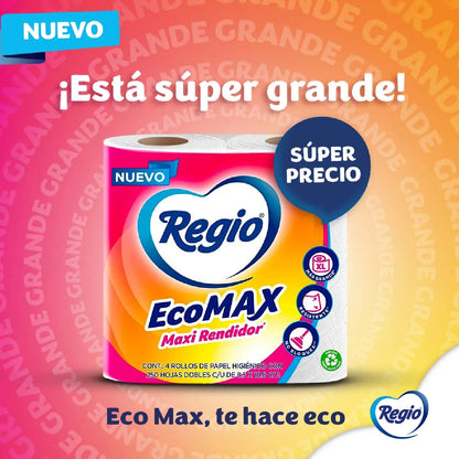 Papel Higiénico Regio Ecomax Hojas Dobles 4 pzs × 250 hojas