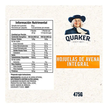 Hojuelas De Avena Integral Quaker Oats 475g