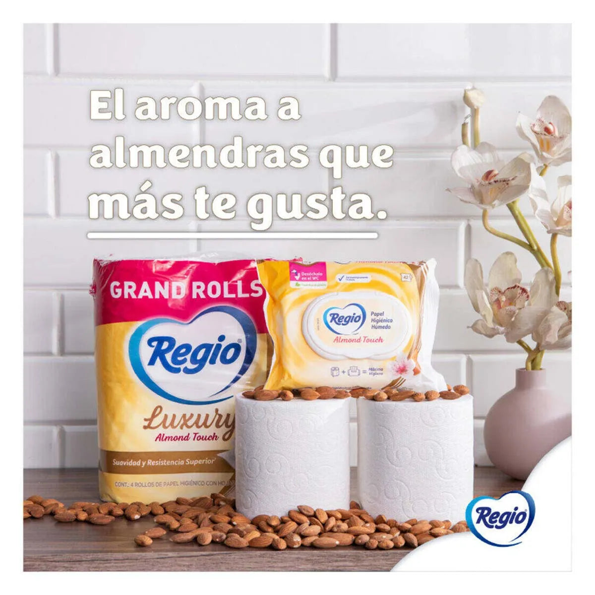 Papel Higiénico Regio Luxury Almond Touch Hojas Dobles 4 pzs