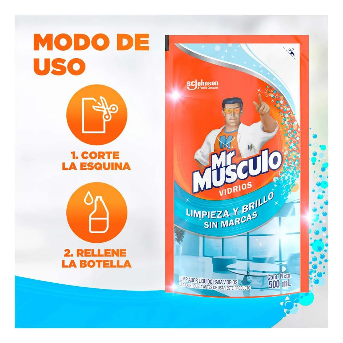 Limpiador Liquido Mr. Músculo Vidrios 500ml