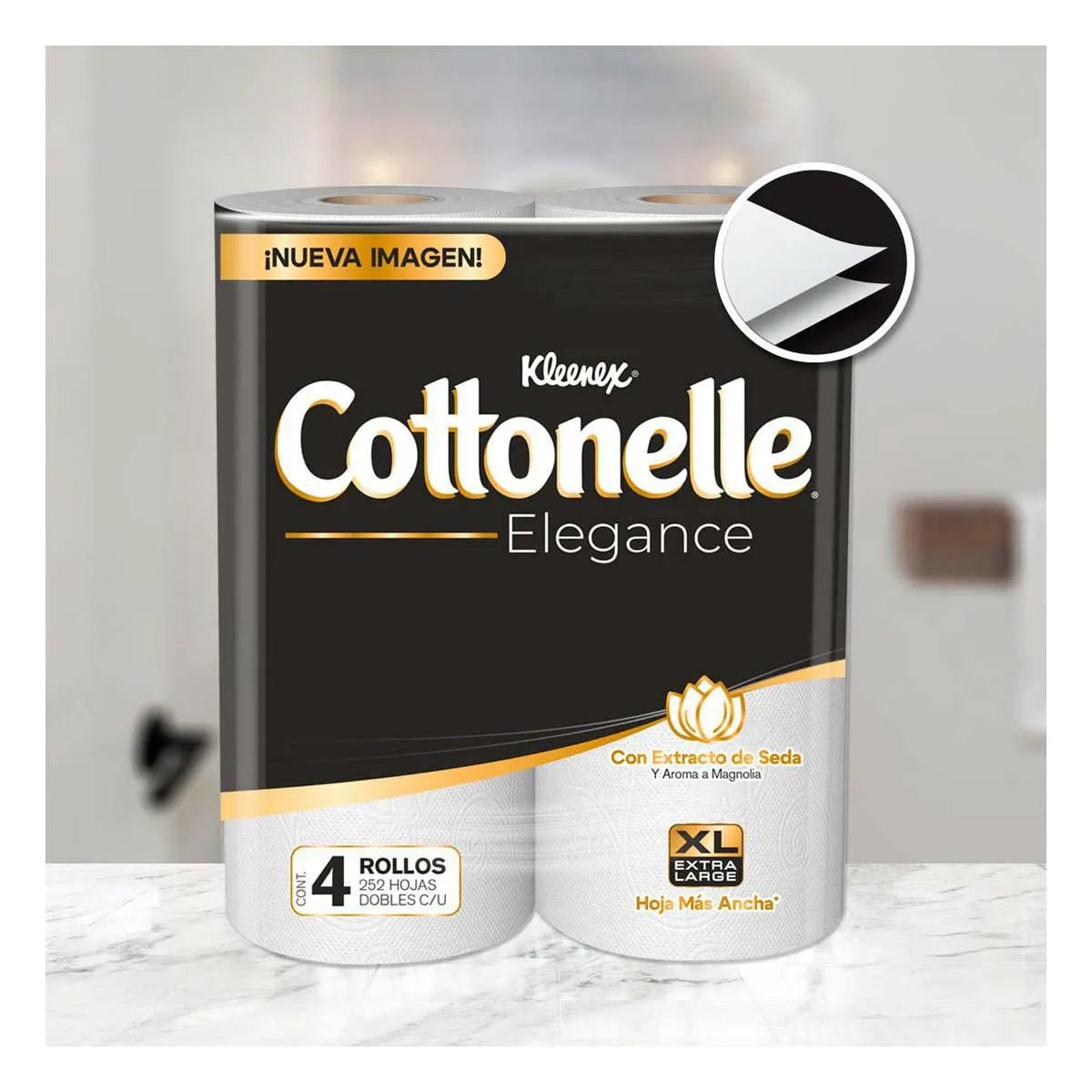 Papel Higiénico Kleenex Cottonelle Elegance Hojas Dobles 4 pzs × 252 hojas