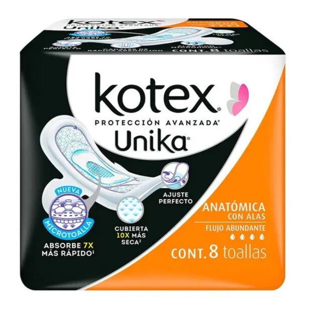 Kotex Unika Anatomica Con Alas Flujo Abundante 8 pzs