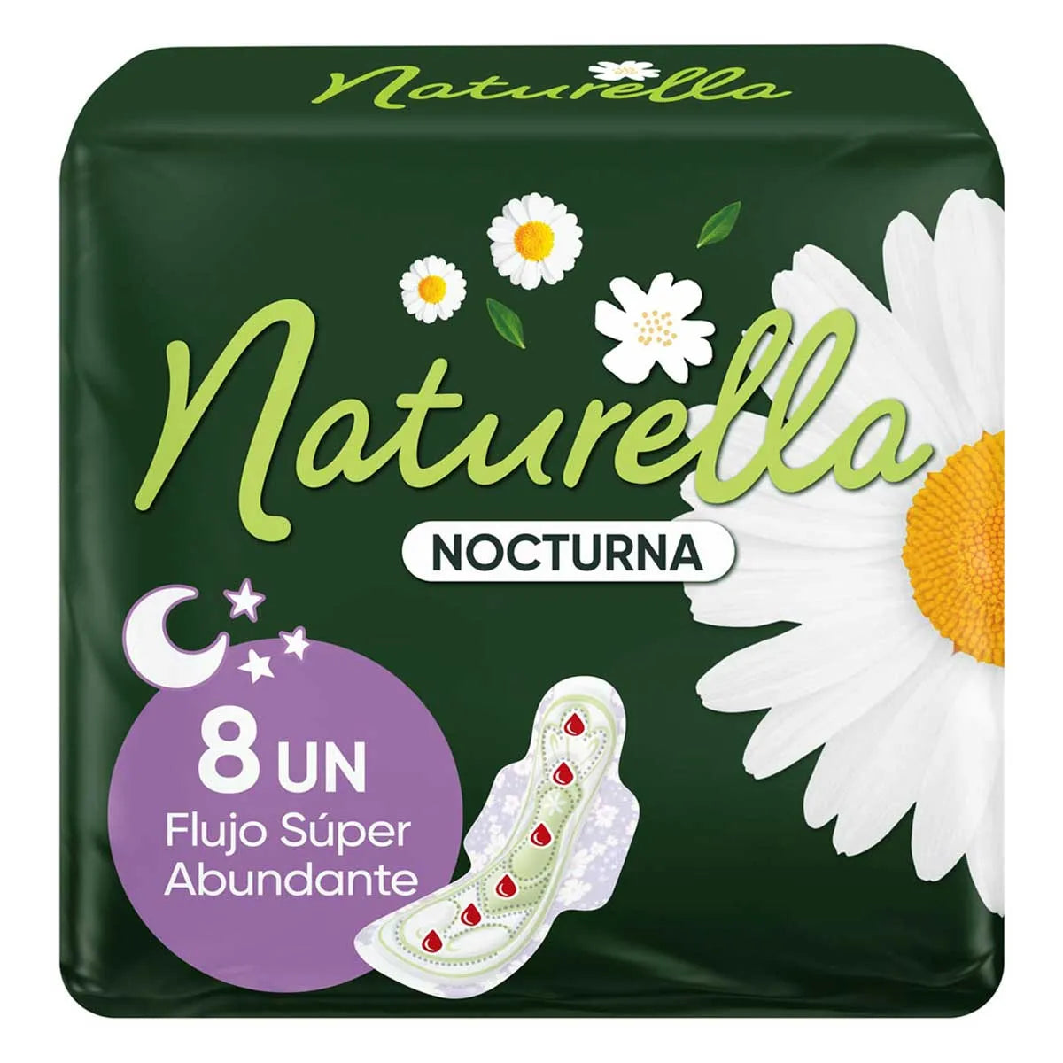 Toallas Femeninas Naturella Nocturna Con Alas Flujo Súper Abundante 8 pzs