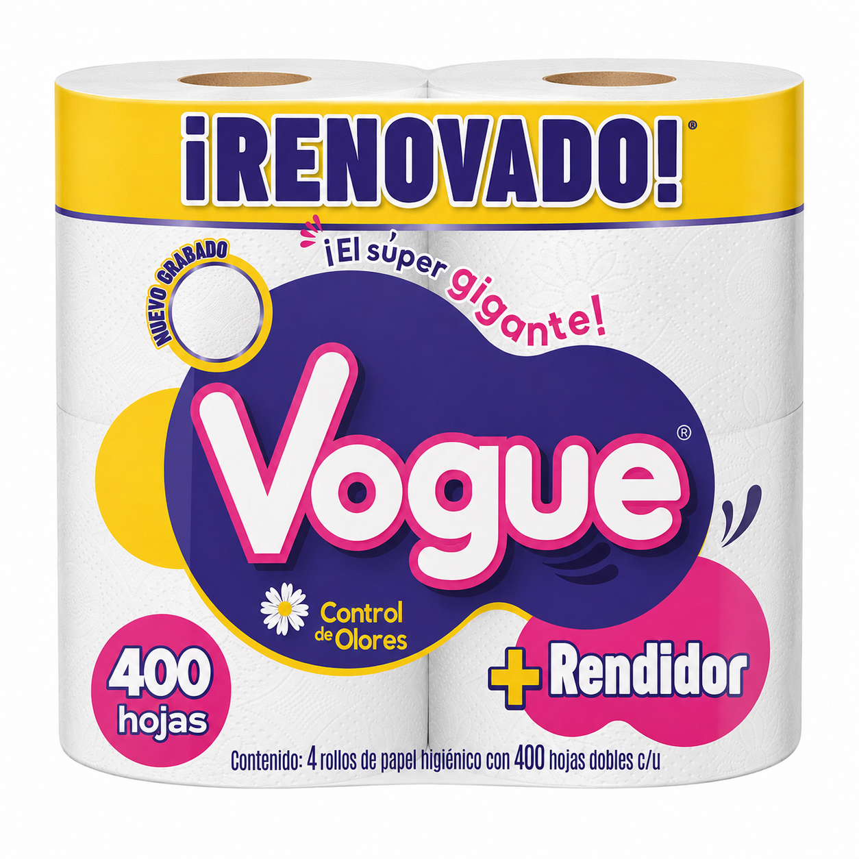 Papel Higiénico Vogue Hojas Dobles 4 pzs × 400 hojas