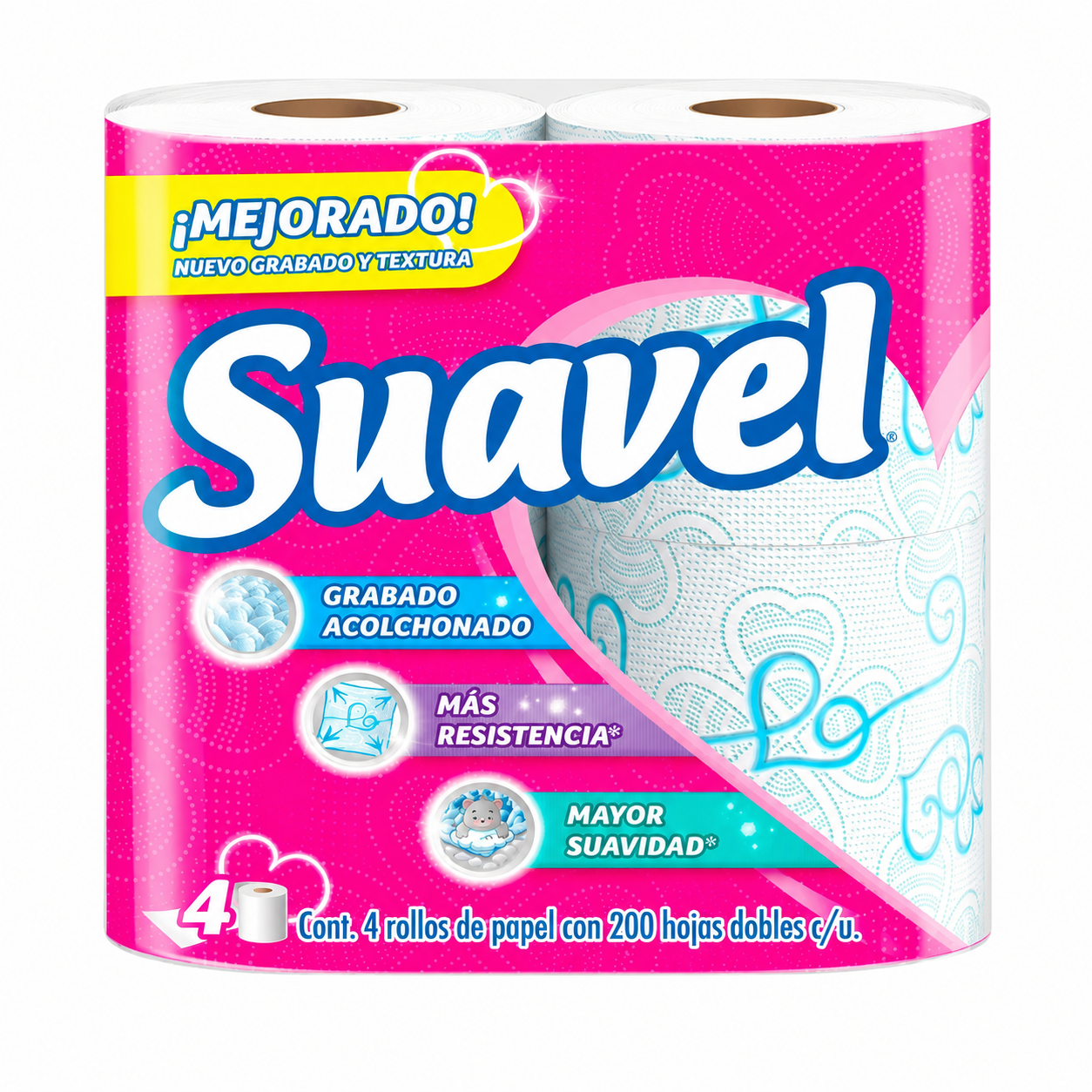 Papel Higiénico Suavel Hojas Dobles 4 pzs × 200 hojas