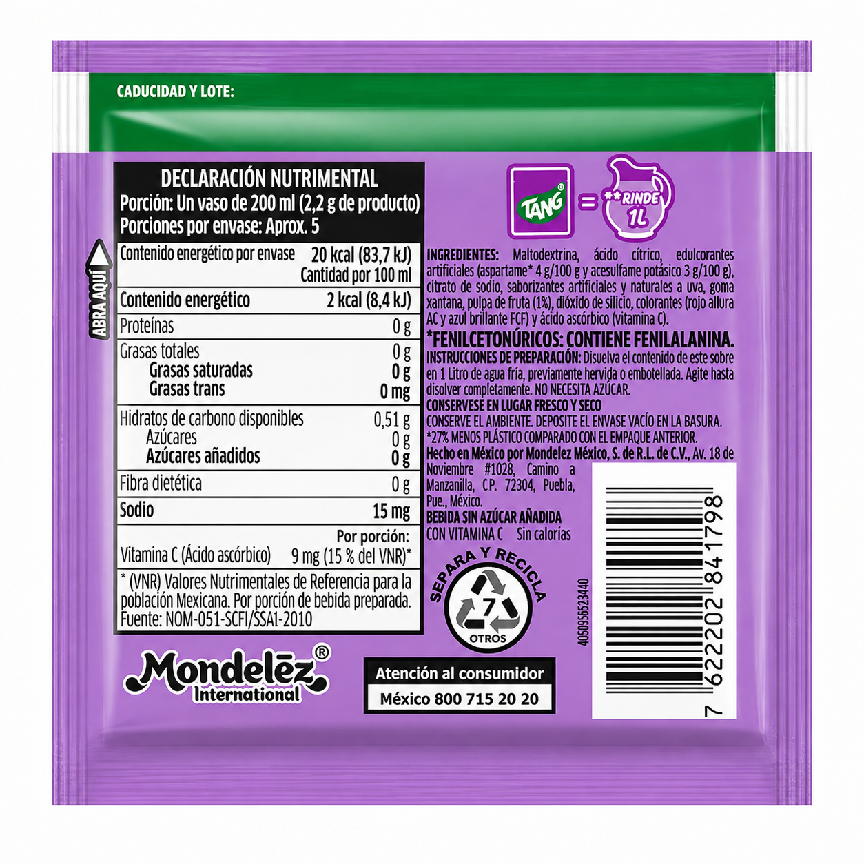 Tang Bebida en Polvo Sabor Uva 13g