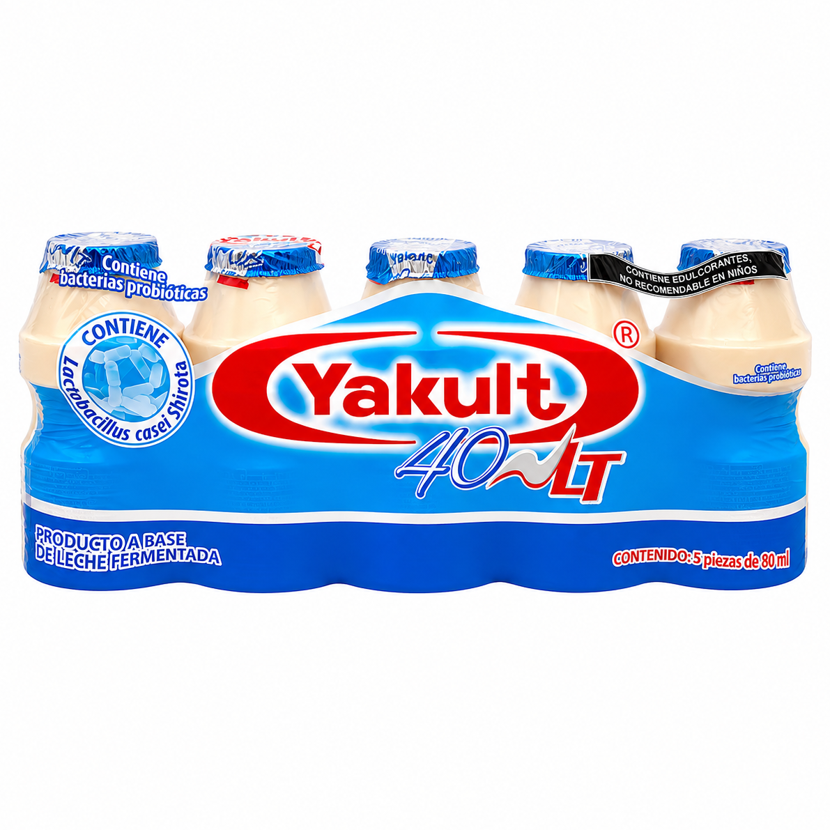Yakult Alimento Lácteo Fermentado Natural 40 LT sin Azúcar 80ml × 5 pzs