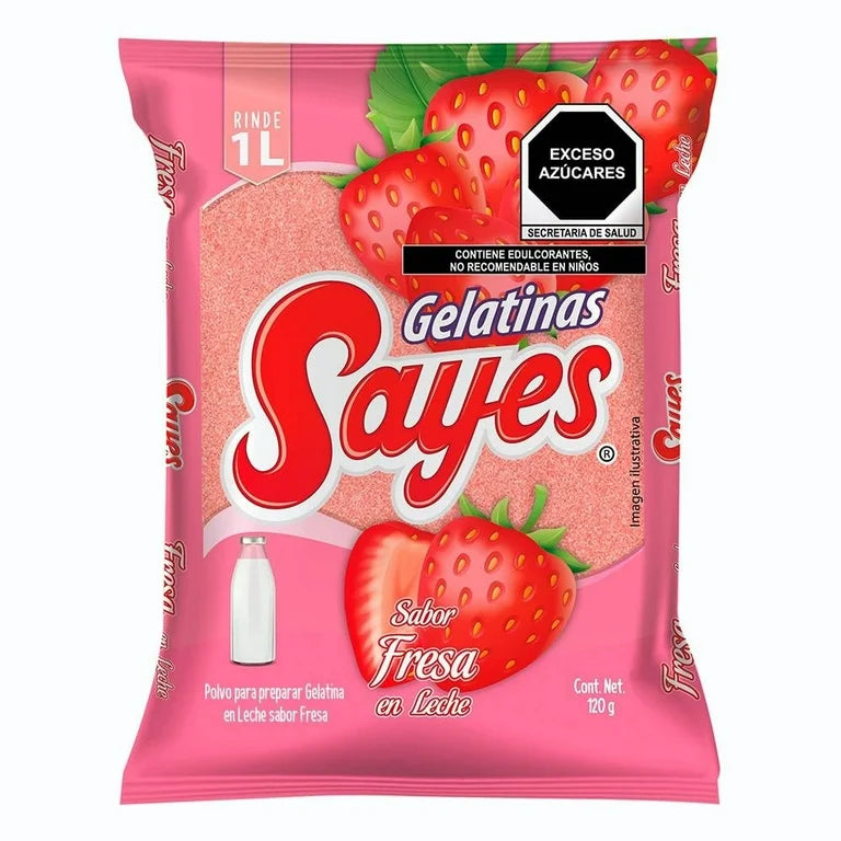 Gelatina Sayes Leche Sabor Fresa 120g